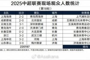  中超第18轮观众：蓉城主场4.13万人居首 场均2.75万人